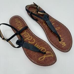 Sam Edelman Gigi Flat Black T-Strap Sandals Sz 8.5 Vacation Resort Summer Travel